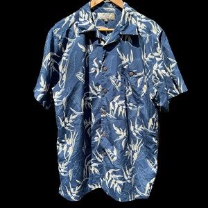 High Surf Mens Blue & White Tropical Short‎ Sleeve Button Down Shirt Size XL
